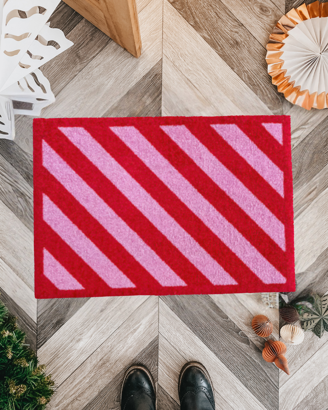 Candy Cane Lane Doormat | Red & Pink