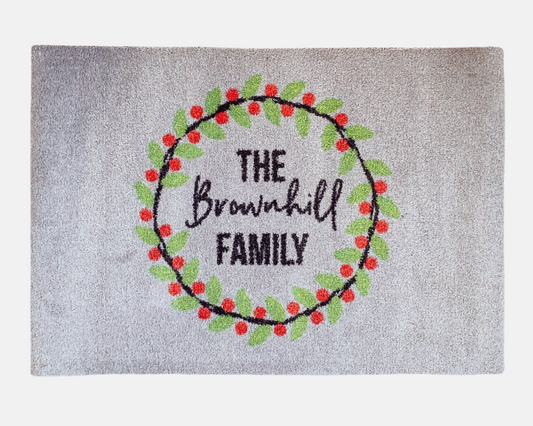 Personalised Christmas Wreath Doormat, Christmas Door Mats, Custom