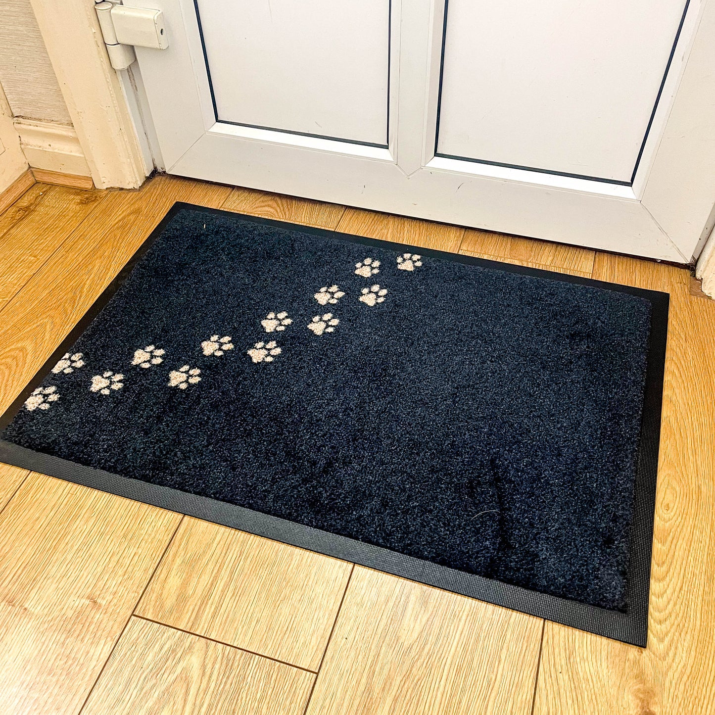 Paw Print Personalised Doormat | Black & Beige